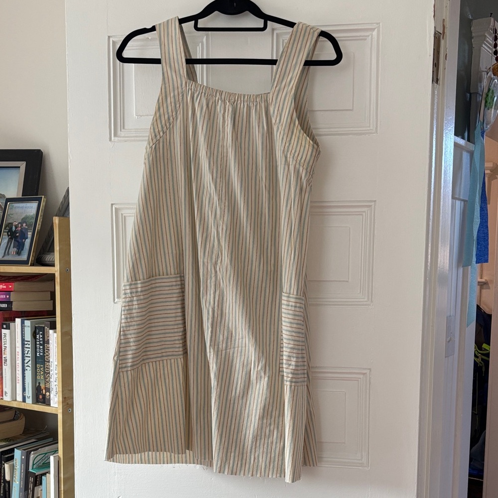 Christy Dawn Beige and Blue Striped Mini Dress
